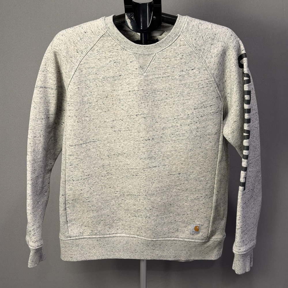 Carhartt Sweatshirt Youth Large 12-14‎ Gray Fleece Crewneck Sleeve Logo Pullover